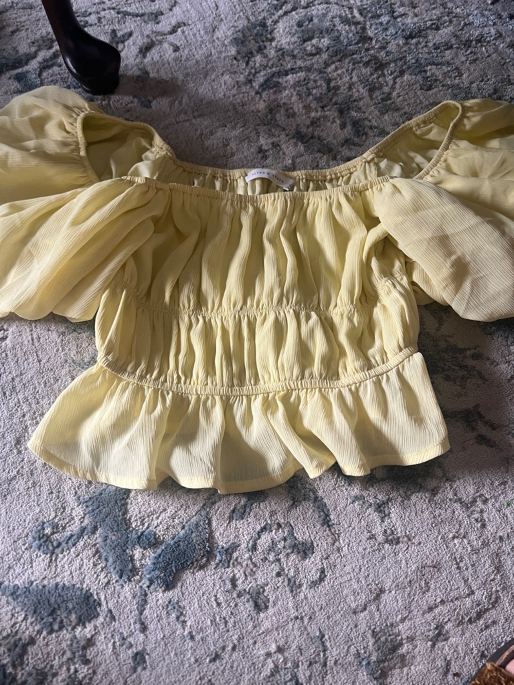Altar'd State Yellow Smocked Off-Shoulder Ruffle Crop Top